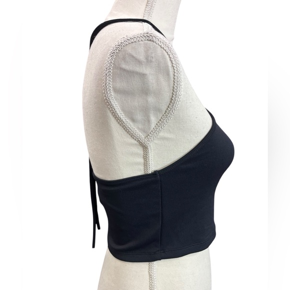 ZARA Black Halter Keyhole Crop Top NWT | Ribbed Strappy Back Tank Size L - Picture 6 of 9